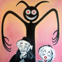 Shadow Play - big old man little clown