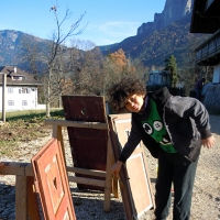 My son Sky helping me clean the shutters